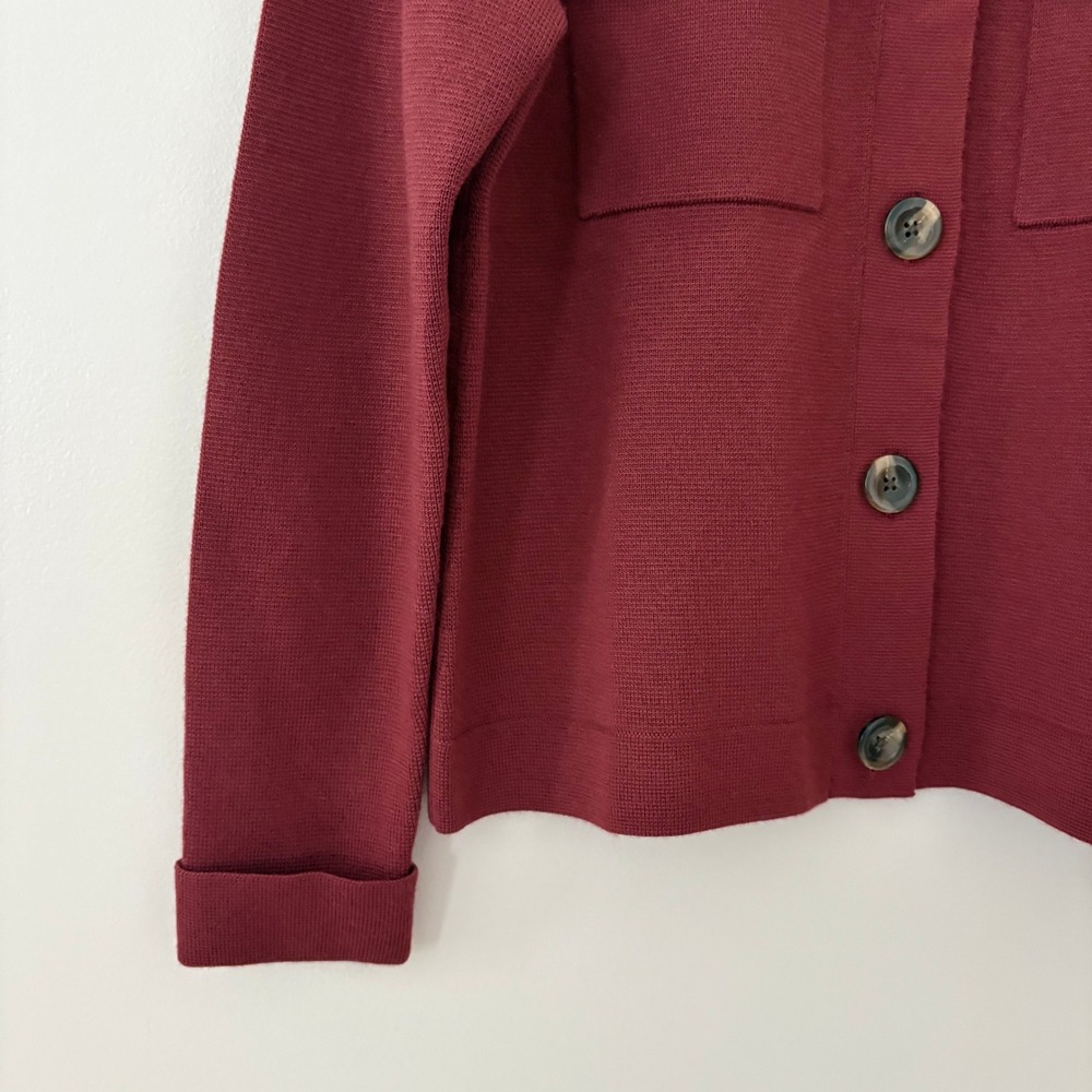 Talbots Cardigan Jacket S Burgundy Red Wool Blend Button Front Shacket Pocket - Picture 7 of 9